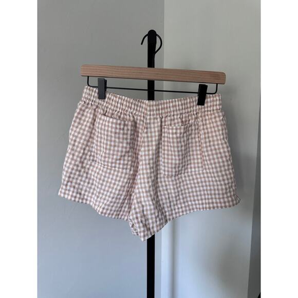 Princess Polly Gingham Tan Drawstring Shorts - Picture 1 of 3